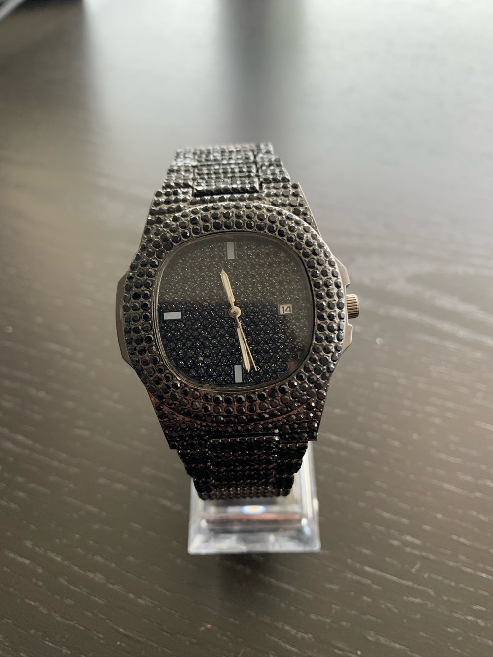 Iced Out Men’s Black Crystal Watch Nautilus Style